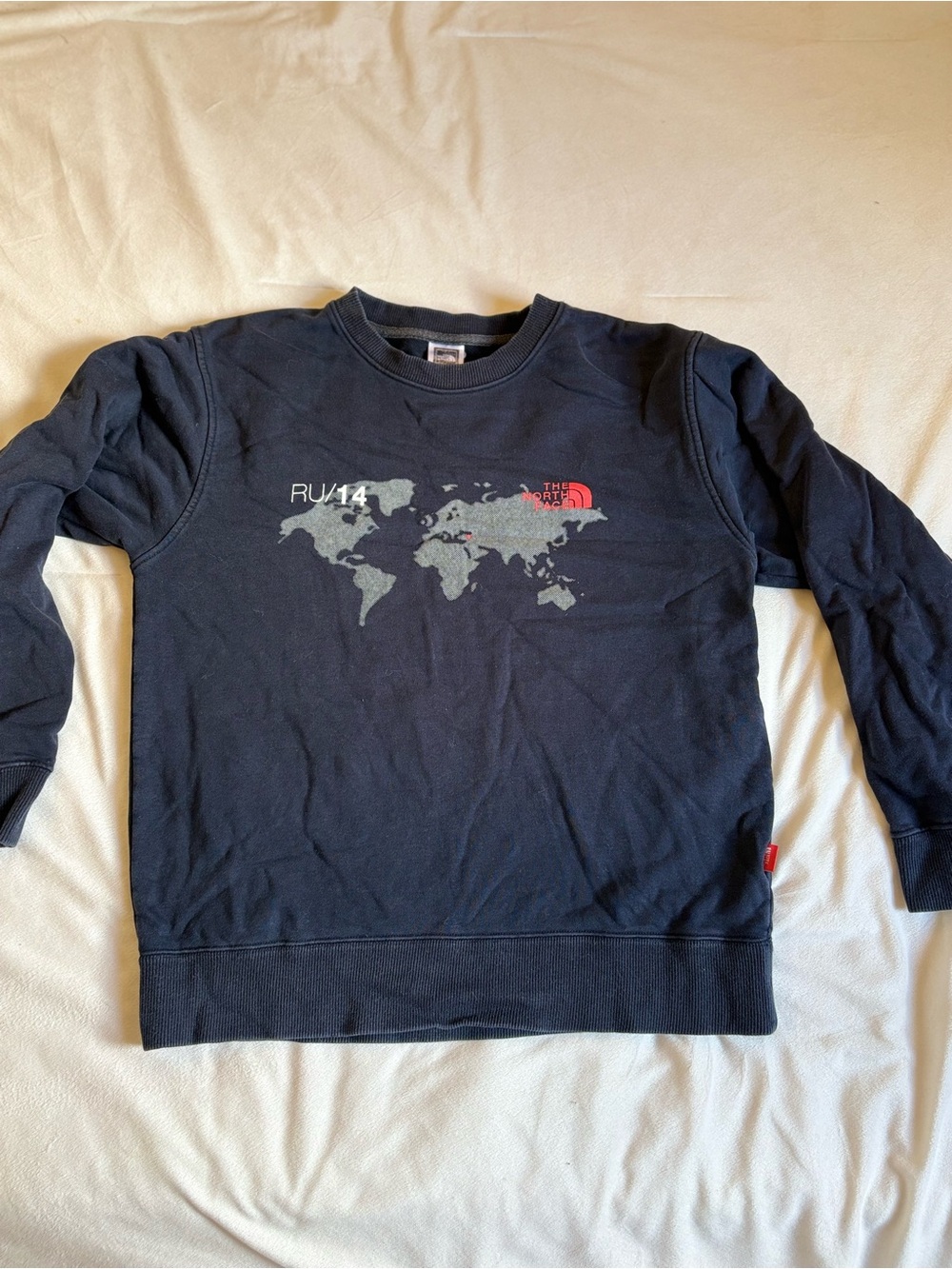 The North Face Men's Black Crewneck Sweatshirt with World Map Print